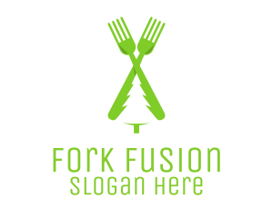 Green Pine Tree Fork logo design