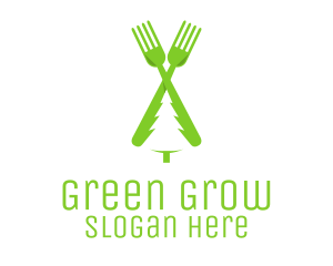 Green Pine Tree Fork logo design