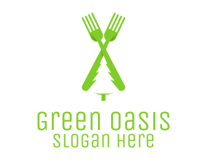 Green Pine Tree Fork logo design