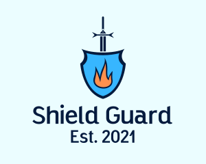 Sword Fire Shield logo design