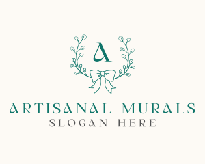 Ribbon Leaf Wreath logo design