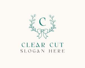 Ribbon Leaf Wreath logo design