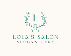 Ribbon Leaf Wreath logo design