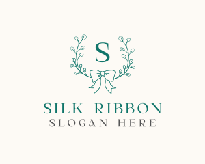 Ribbon Leaf Wreath logo design