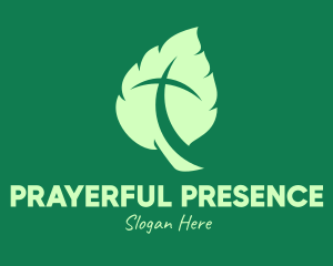 Green Leaf Crucifix logo design