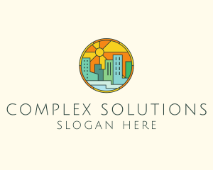 Sunshine Cityscape Stained Glass logo design