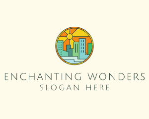 Sunshine Cityscape Stained Glass logo design