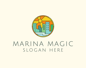 Sunshine Cityscape Stained Glass logo design