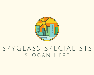 Sunshine Cityscape Stained Glass logo design