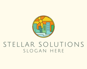 Sunshine Cityscape Stained Glass logo design