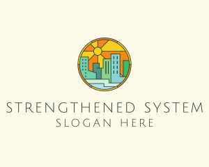 Sunshine Cityscape Stained Glass logo design