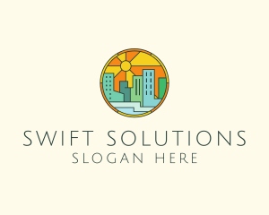 Sunshine Cityscape Stained Glass logo design