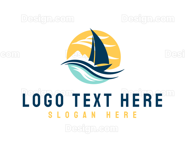 Sail Boat Ocean Waves Logo