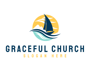 Sail Boat Ocean Waves  Logo
