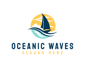 Sail Boat Ocean Waves  logo design