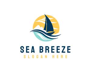 Sail Boat Ocean Waves  logo design