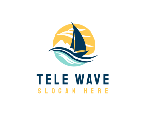 Sail Boat Ocean Waves  logo design