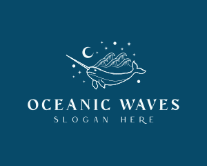 Wild Sea Wave Narwhal logo design