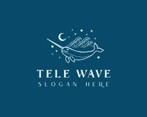 Wild Sea Wave Narwhal logo design