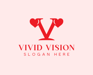 Valentine Heart Letter V logo design