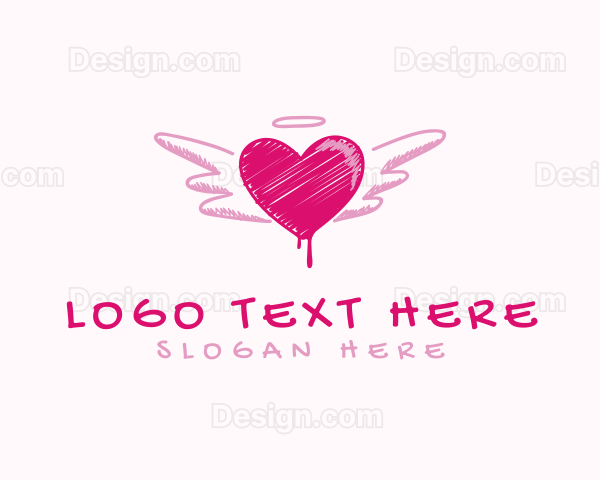 Scribble Heart Wings Logo