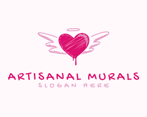 Scribble Heart Wings logo design