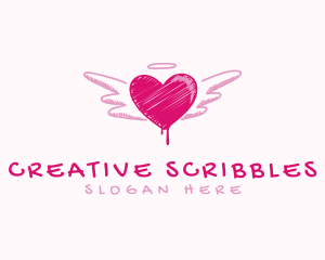 Scribble Heart Wings logo design