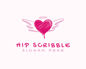 Scribble Heart Wings logo design