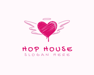 Scribble Heart Wings logo design