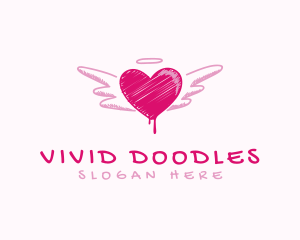 Scribble Heart Wings logo design