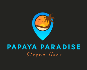 Pin Location Beach Destination logo design