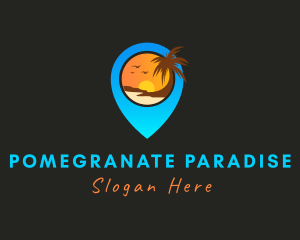 Pin Location Beach Destination logo design