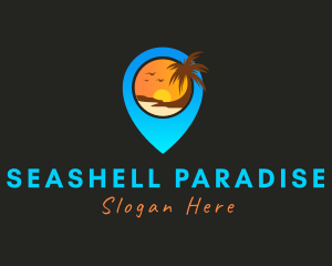 Pin Location Beach Destination logo design