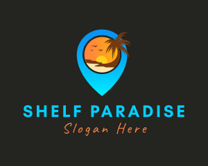 Pin Location Beach Destination logo design