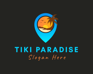 Pin Location Beach Destination logo design