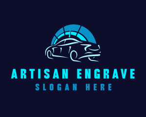 Blue Car Speedometer logo design