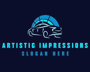 Blue Car Speedometer logo design