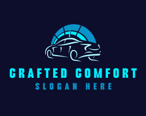 Blue Car Speedometer logo design