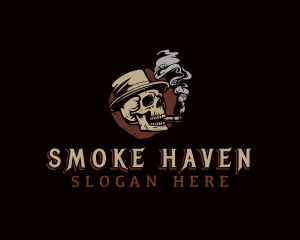 Skull Smoking Cigar logo design