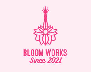 Pink Floral Guitar logo design