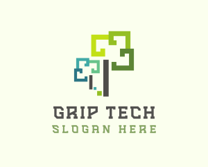 Pixelated Tree Tech logo design