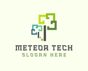 Pixelated Tree Tech logo design