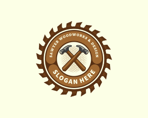 Saw Hammer Woodwork logo design