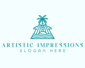 Tropical Island Palm Tree logo design