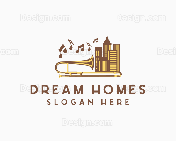 Urban Trombone Musical Instrument Logo