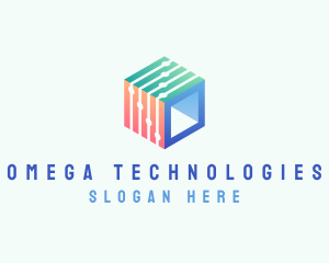 Technology Network Cube logo design