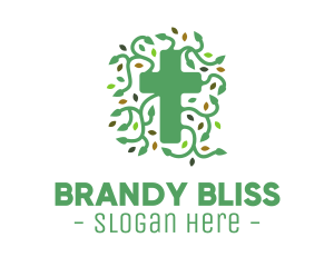 Green Vine Christian Cross logo design