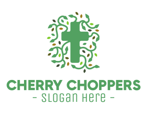 Green Vine Christian Cross logo design