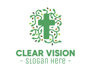 Green Vine Christian Cross logo design