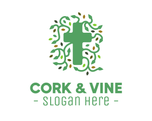 Green Vine Christian Cross logo design